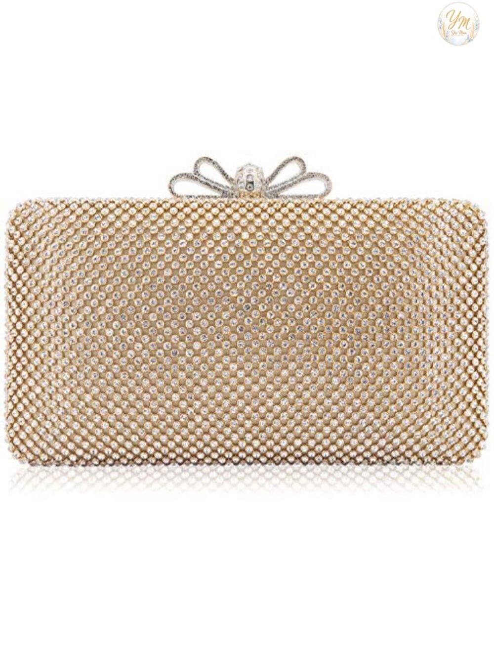Rhinestone Crystal Bow Clasp Evening Clutch with Crossbody Chain